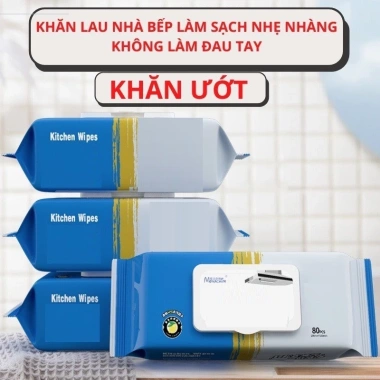 Thùng 10 gói Khăn ướt lau bếp đa năng 80 miếng Siêu nhẹ, sạch sâu, tiết kiệm 38k