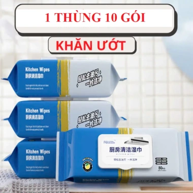 Thùng 10 gói Khăn ướt lau bếp đa năng 80 miếng Siêu nhẹ, sạch sâu, tiết kiệm 38k 10 Thùng 10 gói Khăn ướt lau bếp đa năng 80 miếng Siêu nhẹ, sạch sâu, tiết kiệm 38k 10