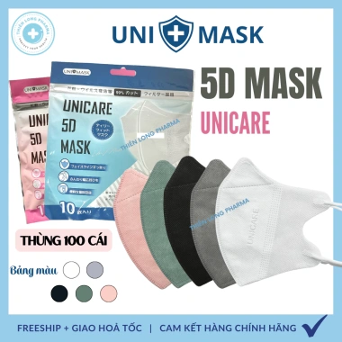 Thùng 100 cái Khẩu trang 5D Uni Mask 3 lớp kháng khuẩn Giá ưu đãi 32.550₫