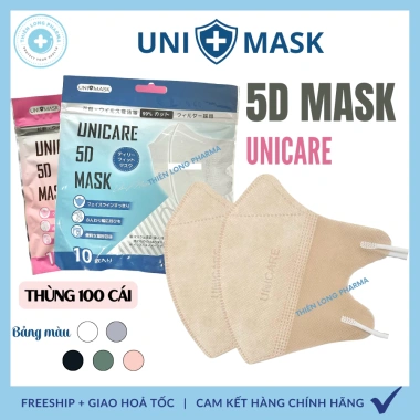 Thùng 100 cái Khẩu trang 5D Uni Mask 3 lớp kháng khuẩn Giá ưu đãi 32.550₫