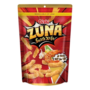 Thùng 20 gói Snack Xoắn ZUNA Oishi 65g - 2 vị Tôm Bơ Tỏi, Trứng Muối, Giá chỉ 114k