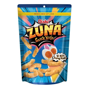 Thùng 20 gói Snack Xoắn ZUNA Oishi 65g - 2 vị Tôm Bơ Tỏi, Trứng Muối, Giá chỉ 114k