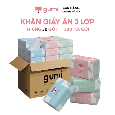 Thùng 30 gói Giấy ăn Gumi cao cấp 3-4 lớp mềm mịn, tiện lợi cho gia đình - 183.000₫