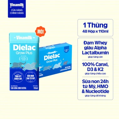 Thùng 48 hộp Sữa Non Vinamilk Dielac Grow Plus 110ml - Giá 469k, Bao bì Cũ/Mới 2
