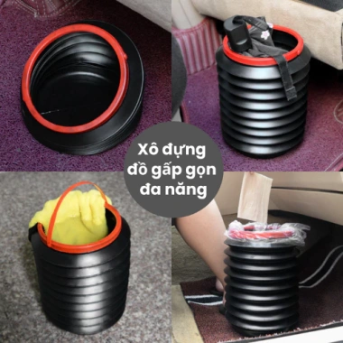 Thùng rác ô tô 4L co giãn gấp gọn, đa năng làm xô rửa xe, xô câu cá - 8.000₫