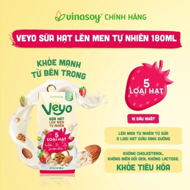 Thùng Veyo Sữa hạt lên men tự nhiên Vị Dâu Nhật 30 hộp 180ml Giá ưu đãi 209.000đ 3