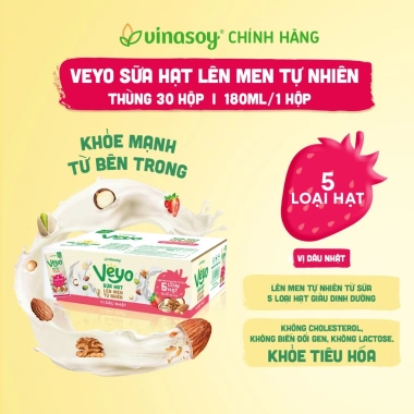Thùng Veyo Sữa hạt lên men tự nhiên Vị Dâu Nhật 30 hộp 180ml Giá ưu đãi 209.000đ 5