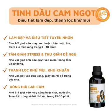 Tinh Dầu Cam Ngọt Nguyên Chất - Thơm Ngọt Dễ Chịu, Dưỡng Da, Tắm Giảm Stress, Giảm Say Tàu Xe, Giá chỉ 59.000đ