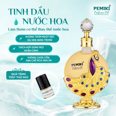 Tinh dầu nước hoa nữ PEMIKI Công Vàng 30ml - hương ngọt kẹo ấm áp, sang trọng, thơm lâu, giá ưu đãi 259.000₫
