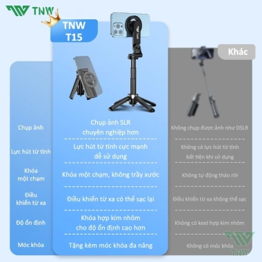 TNW T15 Gậy Selfie Bluetooth Mini 3 trong 1 - Vlog & Livestream, Giá chỉ 276.000₫ 7