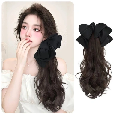 Tóc giả đuôi ngựa dài 40cm sóng xoăn, nơ và kẹp nữ - Giá chỉ 71.000đ