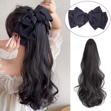 Tóc giả đuôi ngựa dài 40cm sóng xoăn, nơ và kẹp nữ - Giá chỉ 71.000đ