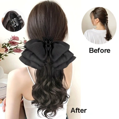 Tóc giả đuôi ngựa dài 40cm sóng xoăn, nơ và kẹp nữ - Giá chỉ 71.000đ