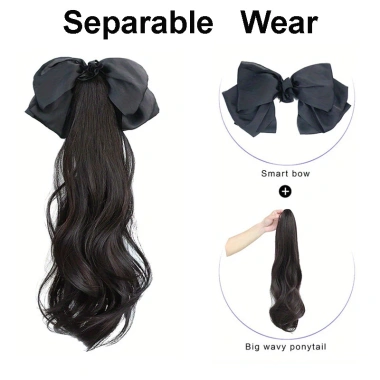 Tóc giả đuôi ngựa dài 40cm sóng xoăn, nơ và kẹp nữ - Giá chỉ 71.000đ