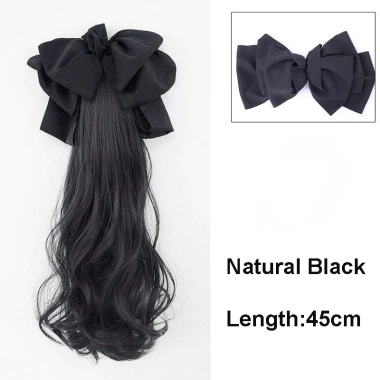 Tóc giả đuôi ngựa dài 40cm sóng xoăn, nơ và kẹp nữ - Giá chỉ 71.000đ