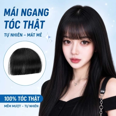 Tóc giả mái ngố áo dài hot trend, tóc mái dày 100% tóc thật dệt tay cho nữ chụp ảnh Tết 118.000 VND