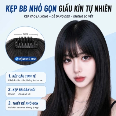 Tóc giả mái ngố áo dài hot trend, tóc mái dày 100% tóc thật dệt tay cho nữ chụp ảnh Tết 118.000 VND