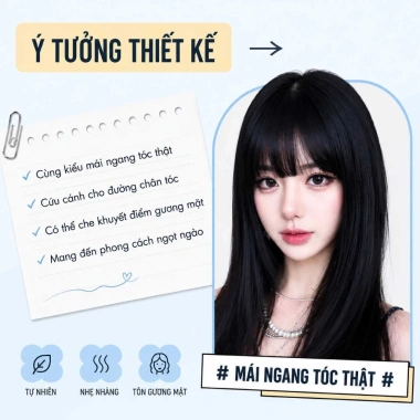 Tóc giả mái ngố áo dài hot trend, tóc mái dày 100% tóc thật dệt tay cho nữ chụp ảnh Tết 118.000 VND