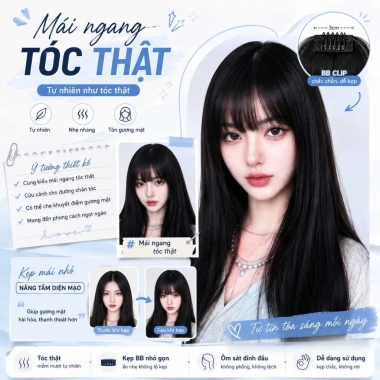 Tóc giả mái ngố áo dài hot trend, tóc mái dày 100% tóc thật dệt tay cho nữ chụp ảnh Tết 118.000 VND