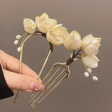 Trâm cài tóc U hoa mộc lan - Kiểu búi cô dâu, áo dài sườn xám, giảm còn 79.000₫
