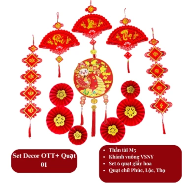 Trang Trí Tết 2.026 - Đồ Phụ Kiện Khánh Quạt, Ông Thần Tài Lắc, Quạt Hoa, Câu Đối Treo Kính