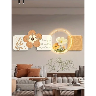 Tranh đồng hồ đèn LED trang trí phòng khách - Treo sau sofa, quán spa, còn 882k