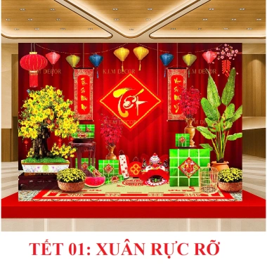 Tranh Tết 3D In Vải Chi Tiết - Phông nền chụp ảnh Tết 2.026 TET01 KIM1 Giá 159k 9