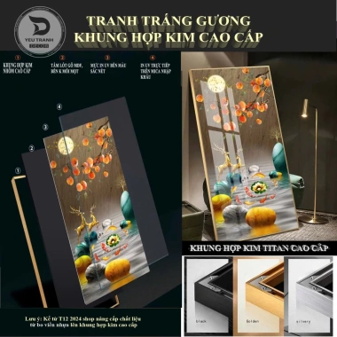 Tranh Tết hoa hồng mai vàng Canvas tráng gương, phòng khách, phòng ngủ, giảm 18%