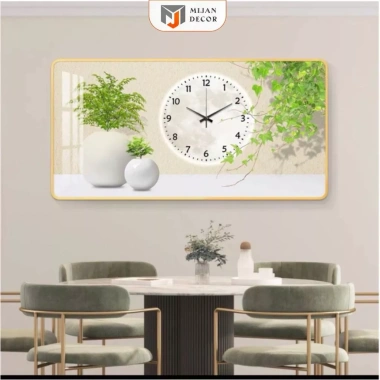 Tranh Tráng Gương Treo Tường Mijan Hoa Cỏ Sắc Nét Đồng Hồ Kim Trôi Sang Trọng 152k