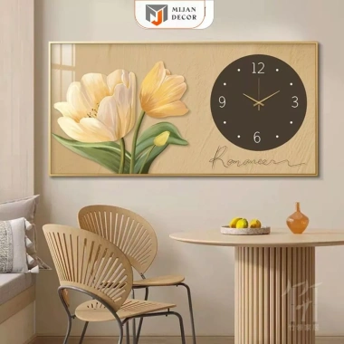 Tranh Tráng Gương Treo Tường Mijan Hoa Cỏ Sắc Nét Đồng Hồ Kim Trôi Sang Trọng 152k