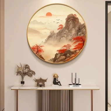 Tranh Tròn Núi Non Dưới Ánh Mặt Trời - Trang Trí Phòng Khách, Quán Cafe 160k