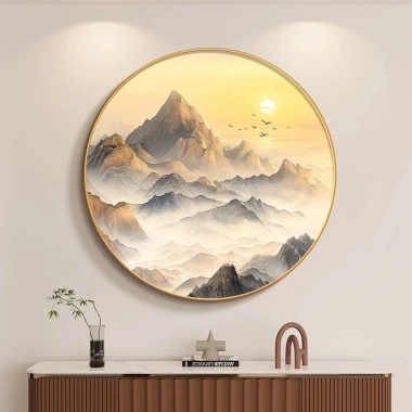 Tranh Tròn Núi Non Dưới Ánh Mặt Trời - Trang Trí Phòng Khách, Quán Cafe 160k