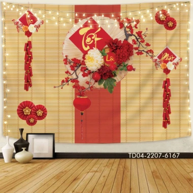 Tranh vải Tín Phát Tết 2.026 – Phông nền in mành tre trúc, giá chỉ 85.000 VND (giảm từ 110.500 VND)