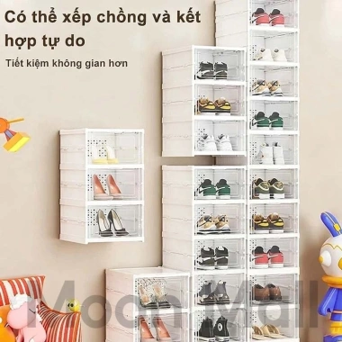 Tủ Giày Gấp Gọn Đa Năng Moon - Kệ Giày Trong Suốt, Lắp Ráp Thông Minh, Nhựa Cao Cấp Chống Bụi - Giá 199.000 VND