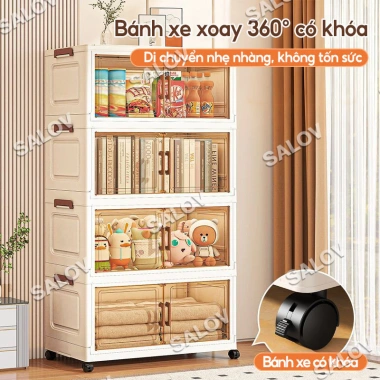 Tủ Nhựa Gấp Gọn SALOV Đa Năng 3‑6 Tầng, Trong Suốt, Bánh Xe 360°, Giá 284,050₫