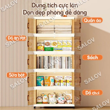 Tủ Nhựa Gấp Gọn SALOV Đa Năng 3‑6 Tầng, Trong Suốt, Bánh Xe 360°, Giá 284,050₫