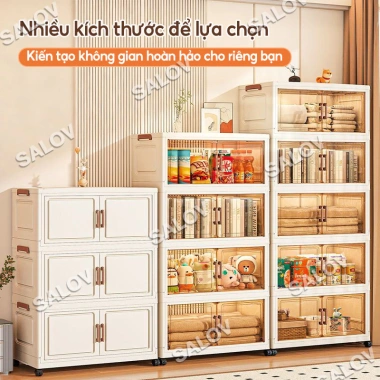 Tủ Nhựa Gấp Gọn SALOV Đa Năng 3‑6 Tầng, Trong Suốt, Bánh Xe 360°, Giá 284,050₫