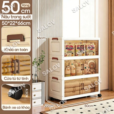 Tủ Nhựa Gấp Gọn SALOV Đa Năng 3‑6 Tầng, Trong Suốt, Bánh Xe 360°, Giá 284,050₫