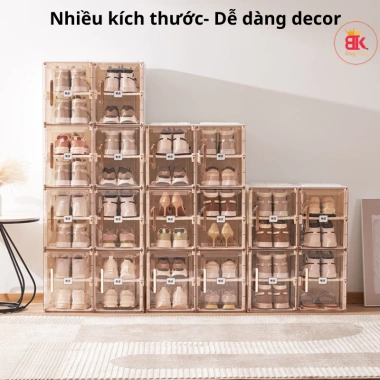 Tủ nhựa Shoes Box cao cấp, PP trong suốt 8-20 ngăn, gấp gọn, giảm giá 565k