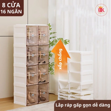 Tủ nhựa Shoes Box cao cấp, PP trong suốt 8-20 ngăn, gấp gọn, giảm giá 565k