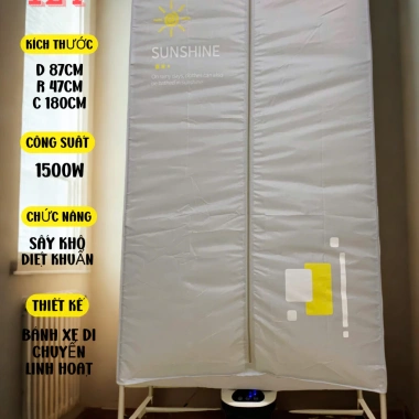 Tủ sấy quần áo 1.500W - Sấy khô nhanh, diệt khuẩn, 3 tầng treo - Giá chỉ 866.000 VND