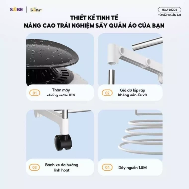 Tủ Sấy Quần Áo 2 Tầng Bear HGJ-D12D5 Chính Hãng - Bảo Hành 12 Tháng, Giá Ưu Đãi 555.000₫ 6