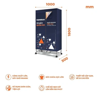 Tủ Sấy Quần Áo 2.200W Nanoco NCD2.207 Công suất mạnh, sức chứa 50kg, nút vặn tiện lợi, giá ưu đãi 1.597.700 VNĐ