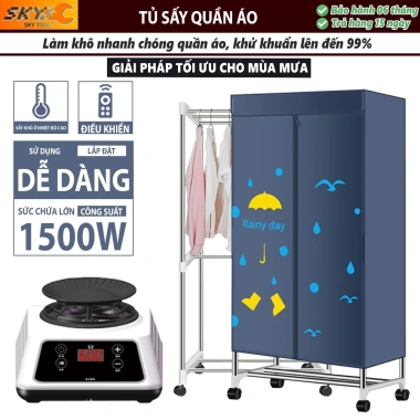 Tủ sấy quần áo 360°, điều khiển từ xa, không tiếng ồn, bảo hành 6 tháng - 630.000₫