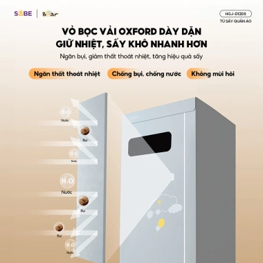 Tủ Sấy Quần Áo Bear 2 Tầng 475L - 1.200W, Diệt Khuẩn, Hẹn Giờ, Gấp Gọn, Giá 1.392.000₫ 8