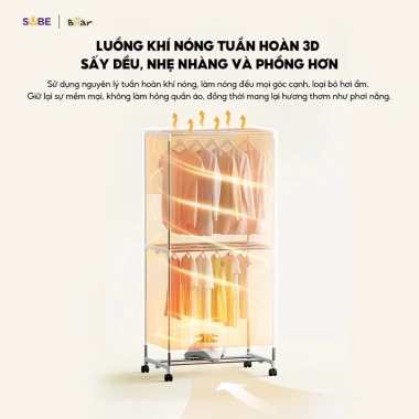 Tủ sấy quần áo BEAR HGJ-D12D5 2 tầng 475L 1.200W Diệt khuẩn, hẹn giờ, giá 1,221,000₫