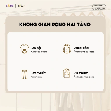 Tủ Sấy Quần Áo Bear HGJ D12D5 475L 2 Tầng Gấp Gọn - Sấy Nhanh, Diệt Khuẩn, Hẹn Giờ