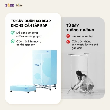 Tủ Sấy Quần Áo Bear PCD-4H12G - Gấp Gọn, Sấy Nhanh, Kháng Khuẩn, Công Suất Lớn