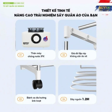Tủ Sấy Quần Áo BENNIX BN-115BIGPLUS 2.300W - Siêu Nhanh, Tiết Kiệm Năng Lượng, Giá Ưu Đãi 1.590.000₫ 8