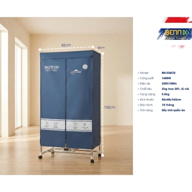 Tủ sấy quần áo BENNIX BN-338CD - Máy sấy nhanh, bảo hành 18 tháng, giá 1,200,000₫ 7 Tủ sấy quần áo BENNIX BN-338CD - Máy sấy nhanh, bảo hành 18 tháng, giá 1,200,000₫ 7